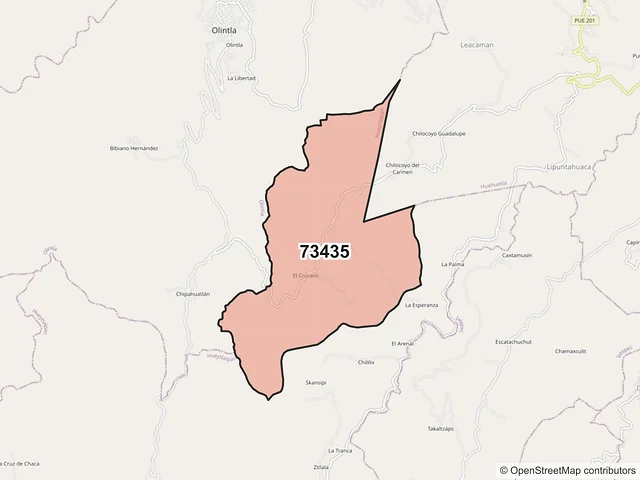 Mapa del código postal 73435, Hueytlalpan, Puebla