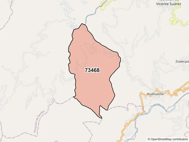Mapa del código postal 73468, Xochitlán de Vicente Suárez, Puebla