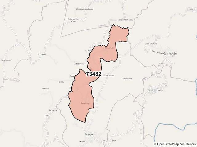 Mapa del código postal 73482, Ixtepec, Puebla