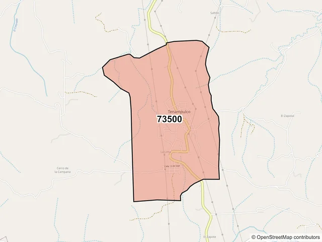Mapa del código postal 73500, Tenampulco, Puebla