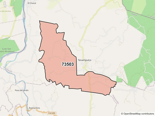Mapa del código postal 73503, Tenampulco, Puebla