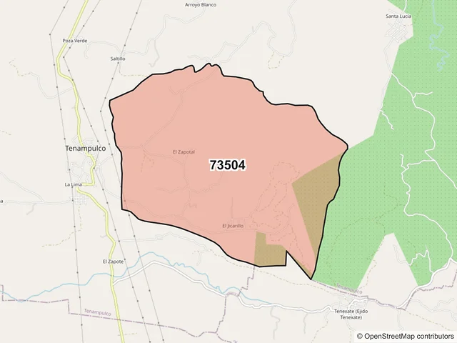 Mapa del código postal 73504, Tenampulco, Puebla
