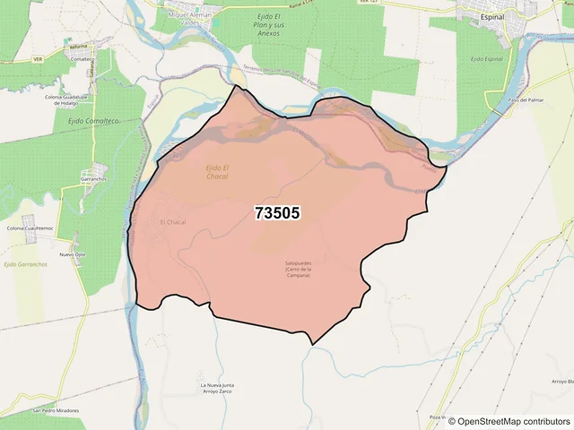 Mapa del código postal 73505, Tenampulco, Puebla