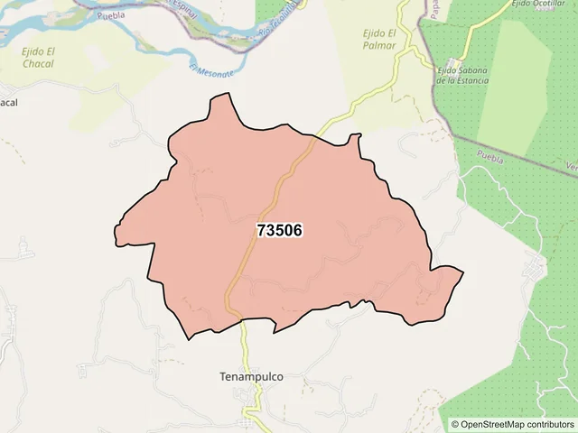 Mapa del código postal 73506, Tenampulco, Puebla