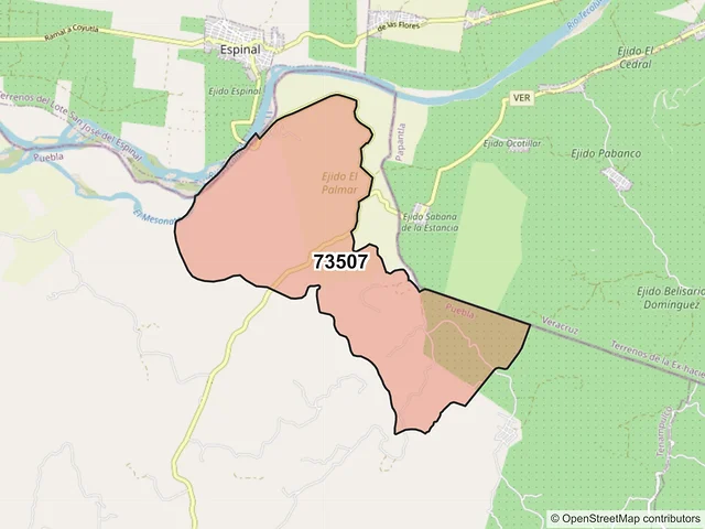 Mapa del código postal 73507, Tenampulco, Puebla