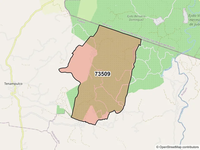 Mapa del código postal 73509, Tenampulco, Puebla