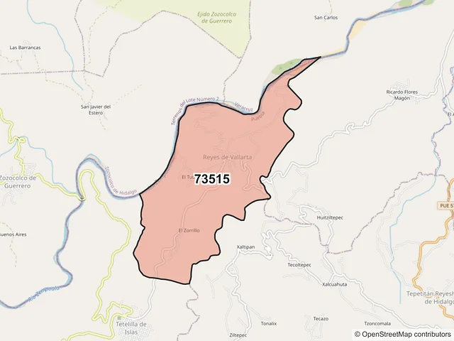 Mapa del código postal 73515, Tuzamapan de Galeana, Puebla