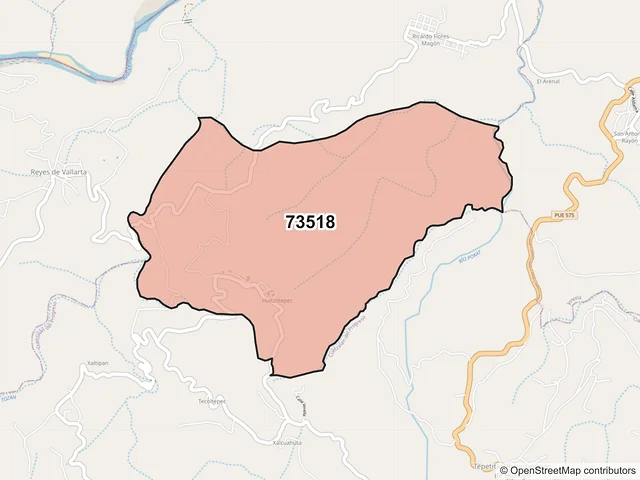 Mapa del código postal 73518, Tuzamapan de Galeana, Puebla