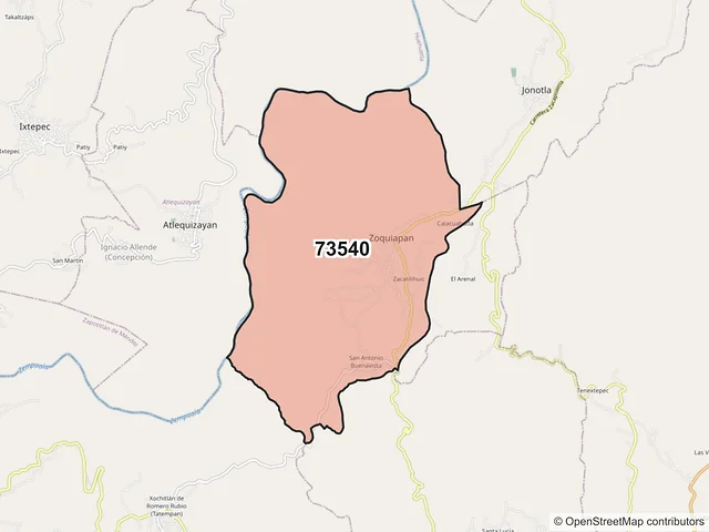 Mapa del código postal 73540, Zoquiapan, Puebla