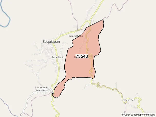 Mapa del código postal 73543, Zoquiapan, Puebla