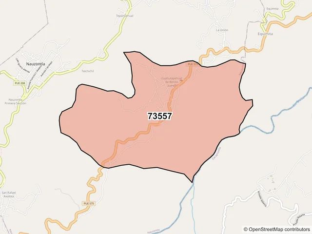 Mapa del código postal 73557, Nauzontla, Puebla