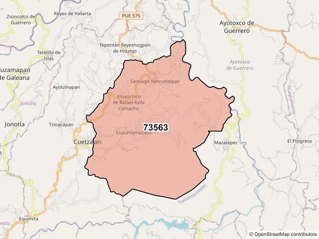 Mapa del código postal 73563, Cuetzalan del Progreso, Puebla