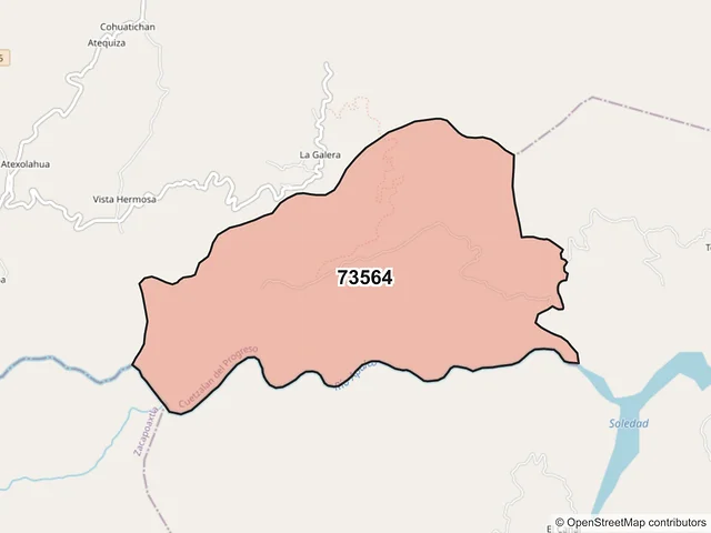 Mapa del código postal 73564, Cuetzalan del Progreso, Puebla