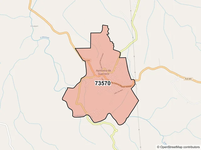 Mapa del código postal 73570, Ayotoxco de Guerrero, Puebla