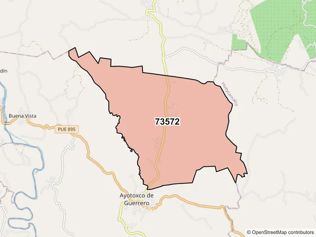 Mapa del código postal 73572, Ayotoxco de Guerrero, Puebla