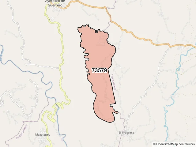 Mapa del código postal 73579, Ayotoxco de Guerrero, Puebla
