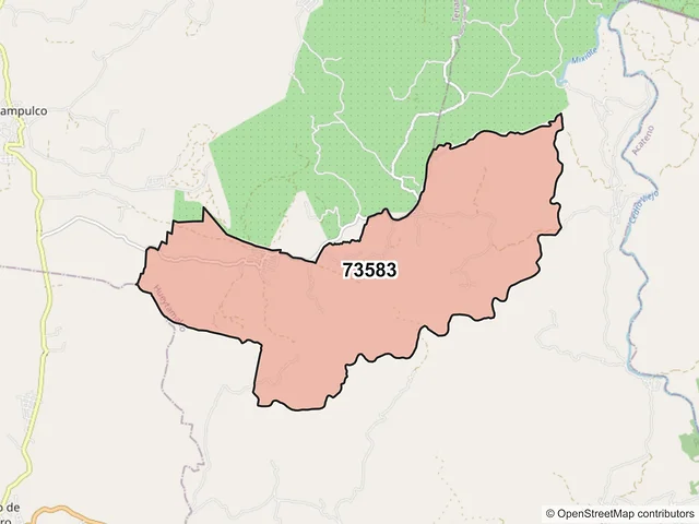 Mapa del código postal 73583, Hueytamalco, Puebla