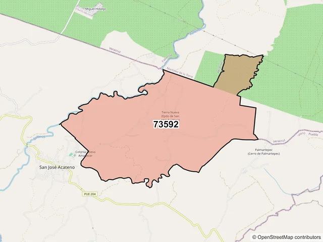 Mapa del código postal 73592, Acateno, Puebla