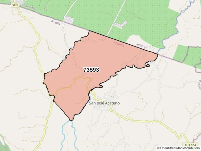 Mapa del código postal 73593, Acateno, Puebla