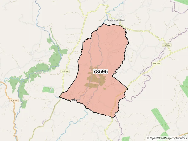Mapa del código postal 73595, Acateno, Puebla