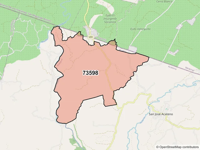 Mapa del código postal 73598, Acateno, Puebla