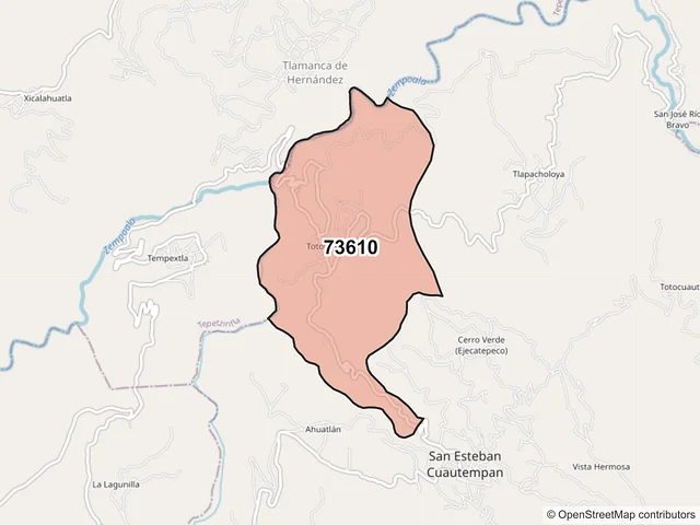 Mapa del código postal 73610, Cuautempan, Puebla