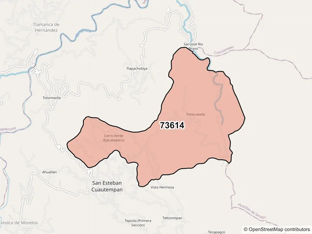Mapa del código postal 73614, Cuautempan, Puebla
