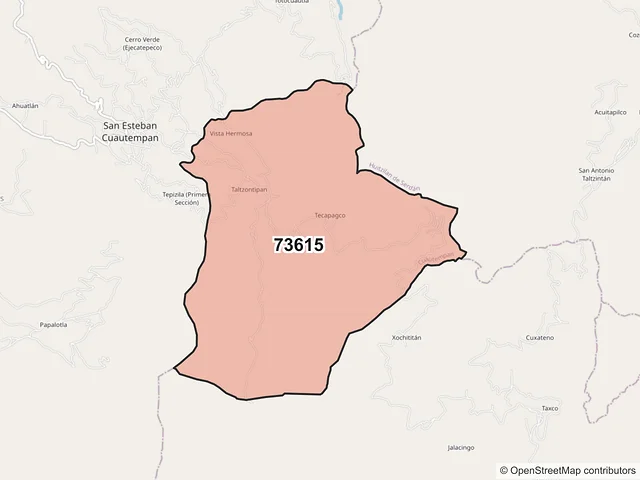Mapa del código postal 73615, Cuautempan, Puebla