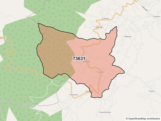 Mapa del código postal 73631, Aquixtla, Puebla