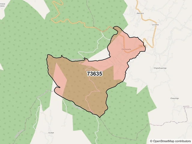 Mapa del código postal 73635, Aquixtla, Puebla