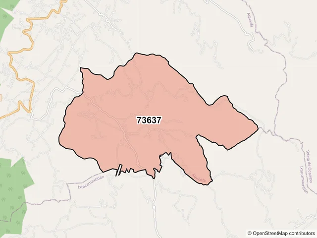 Mapa del código postal 73637, Aquixtla, Puebla