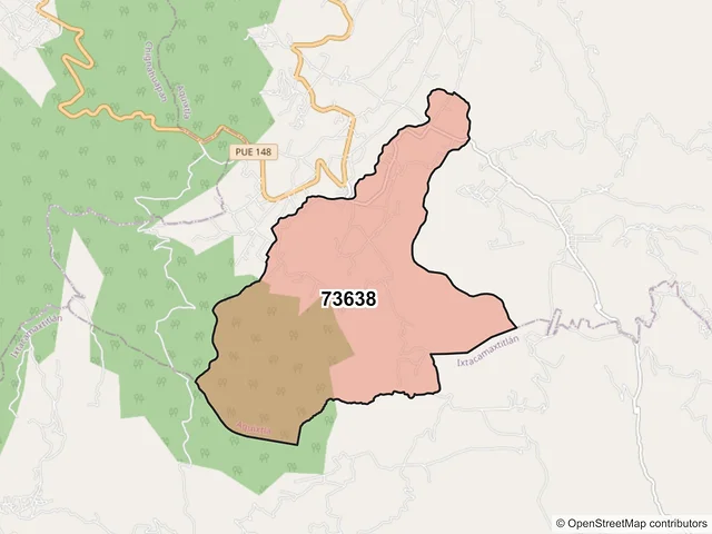 Mapa del código postal 73638, Aquixtla, Puebla