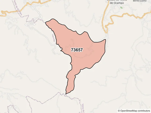 Mapa del código postal 73657, Tetela de Ocampo, Puebla