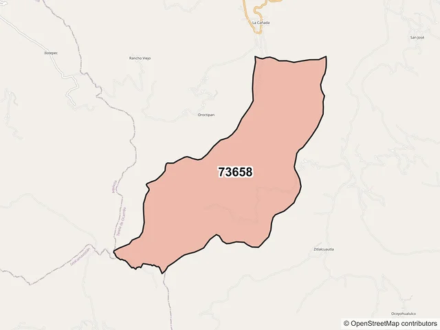 Mapa del código postal 73658, Tetela de Ocampo, Puebla