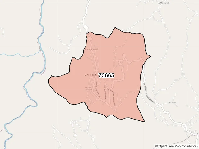 Mapa del código postal 73665, Xochiapulco, Puebla