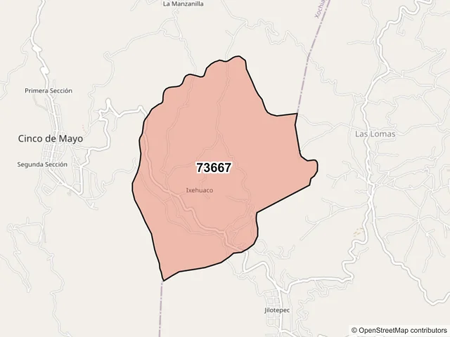 Mapa del código postal 73667, Xochiapulco, Puebla