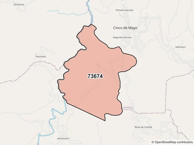 Mapa del código postal 73674, Xochiapulco, Puebla