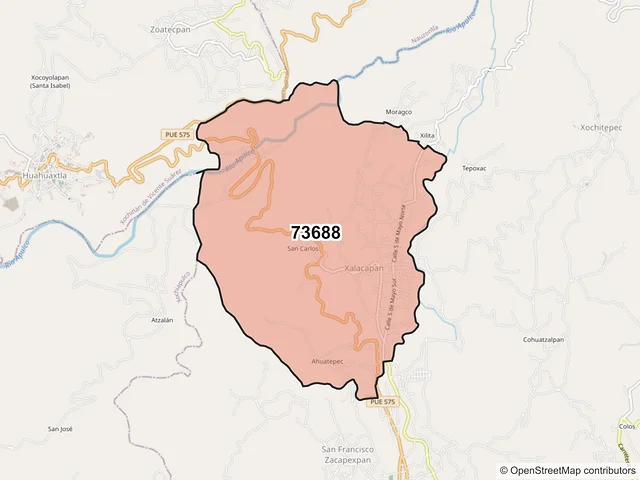 Mapa del código postal 73688, Zacapoaxtla, Puebla