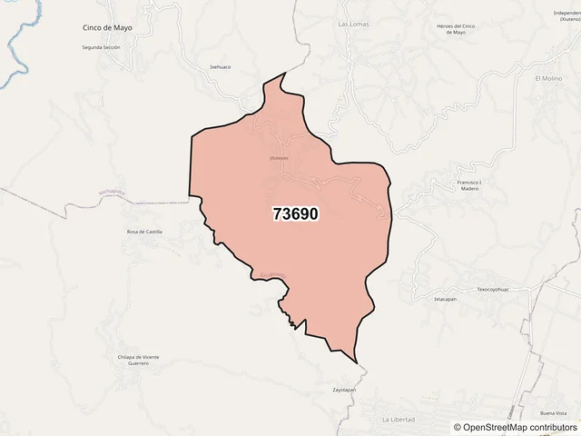 Mapa del código postal 73690, Zacapoaxtla, Puebla