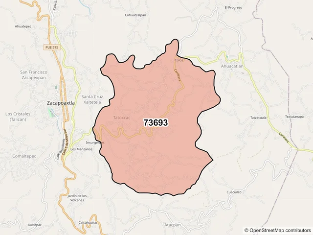 Mapa del código postal 73693, Zacapoaxtla, Puebla