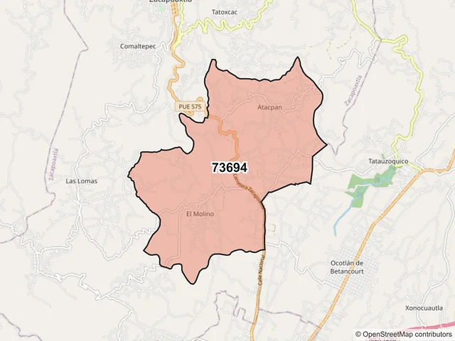 Mapa del código postal 73694, Zacapoaxtla, Puebla
