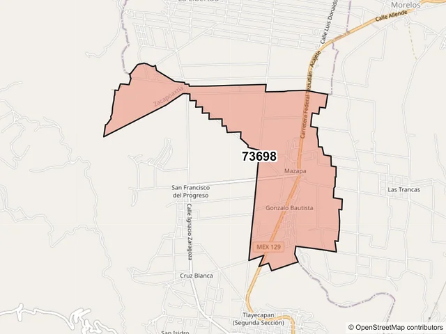 Mapa del código postal 73698, Zacapoaxtla, Puebla
