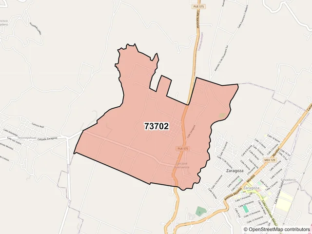 Mapa del código postal 73702, Zaragoza, Puebla