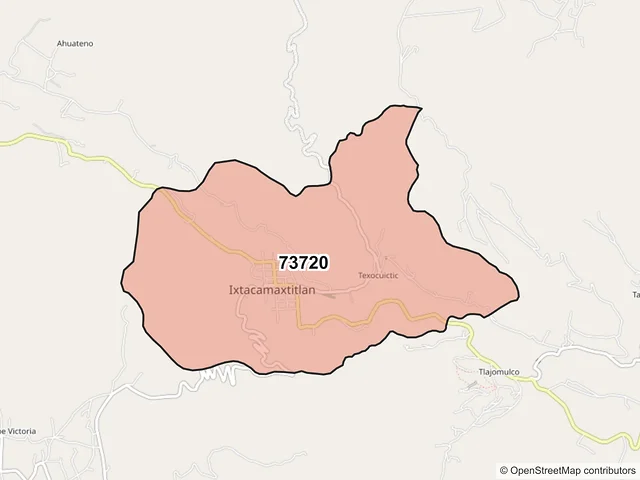 Mapa del código postal 73720, Ixtacamaxtitlán, Puebla