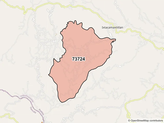 Mapa del código postal 73724, Ixtacamaxtitlán, Puebla