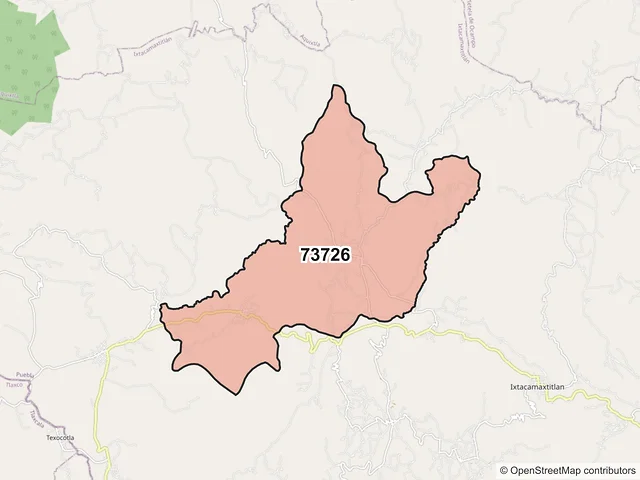 Mapa del código postal 73726, Ixtacamaxtitlán, Puebla
