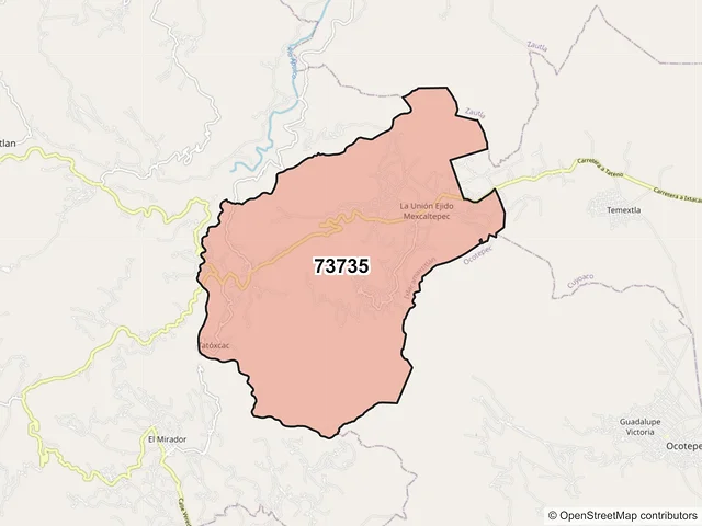 Mapa del código postal 73735, Ixtacamaxtitlán, Puebla