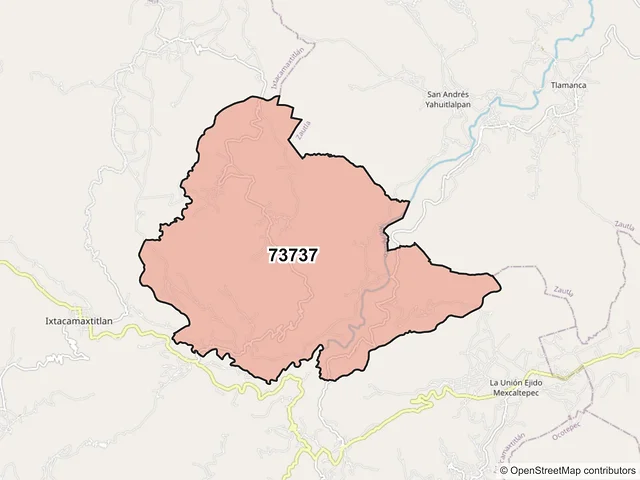 Mapa del código postal 73737, Ixtacamaxtitlán, Puebla