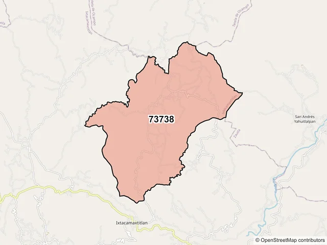 Mapa del código postal 73738, Ixtacamaxtitlán, Puebla