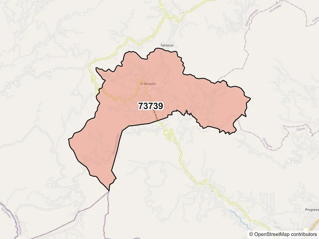 Mapa del código postal 73739, Ixtacamaxtitlán, Puebla
